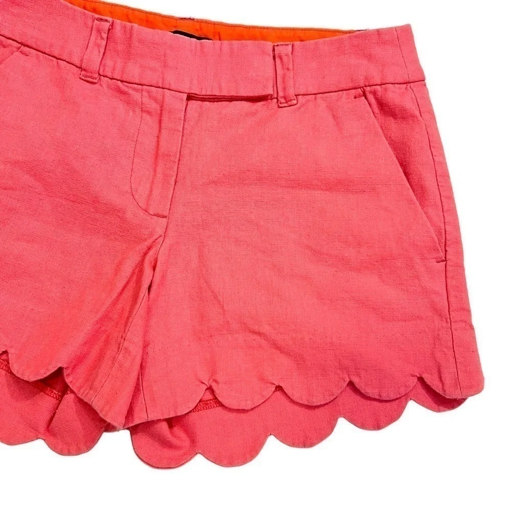 J Crew Factory Coral Orange Scalloped Hem Shorts Size 00